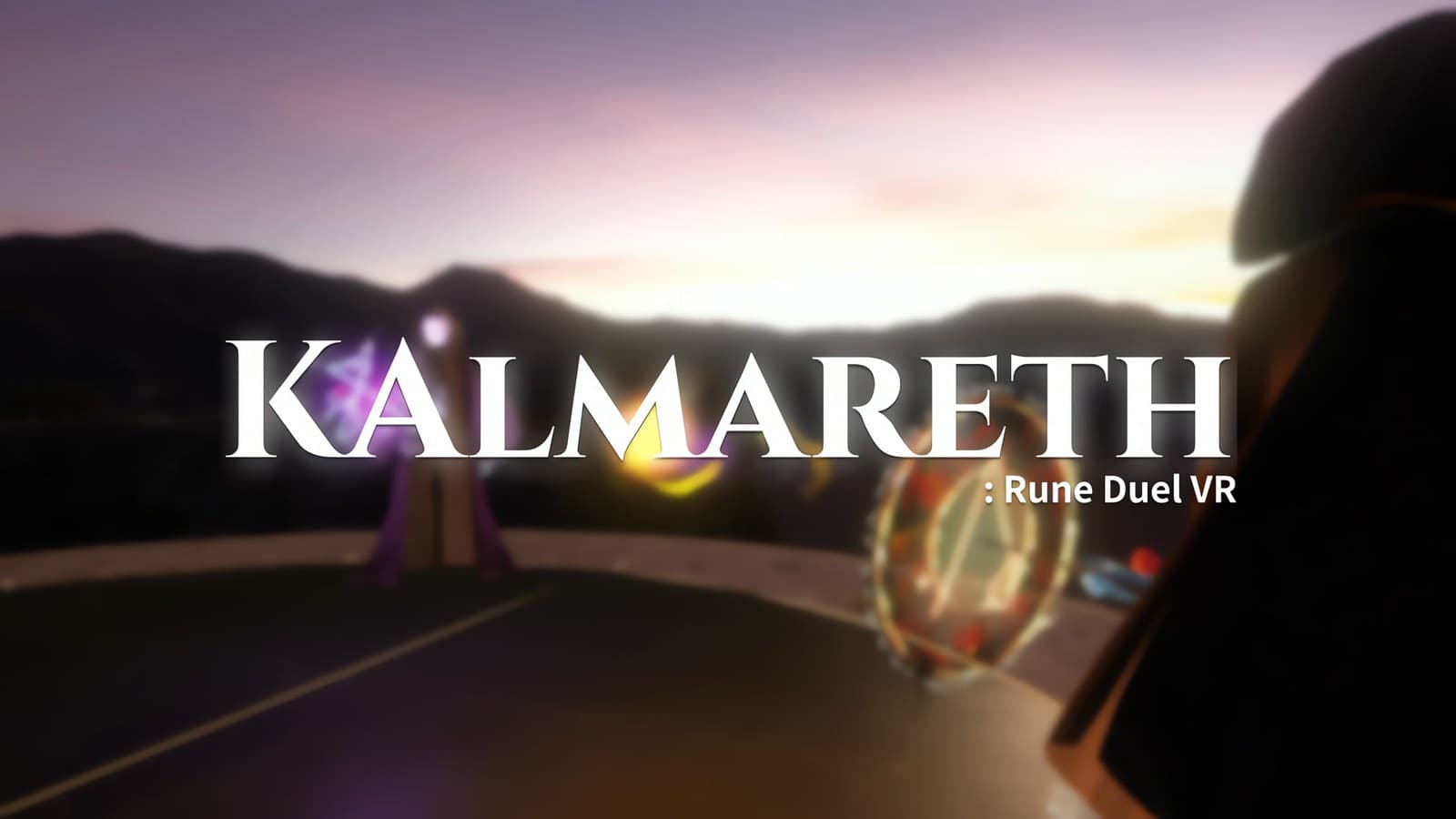 Kalmareth: Rune Duel VR 트레일러 — 해 질 녘 투기장에서 룬 결계를 사이에 두고 마주 선 두 사람